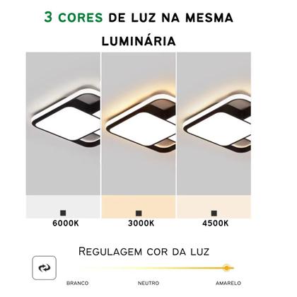 Imagem de Luminária de LED de sobrepor quadrada Bivolt 32W 3 em 1 com luz central dupla