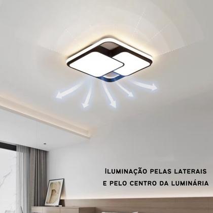 Imagem de Luminária de LED de sobrepor quadrada Bivolt 32W 3 em 1 com luz central dupla