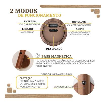 Imagem de Luminária De Led Parede Sensor Quarto Portátil Usb Imã Mesa