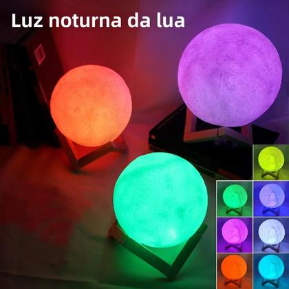 Imagem de Luminária de Lua LED com Suporte - 8cm - Luz Noturna Estrelada para Quarto Infantil