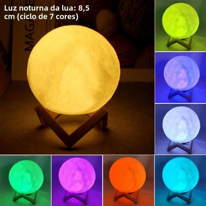 Imagem de Luminária de Lua LED com Suporte - 8cm - Luz Noturna Estrelada para Quarto Infantil