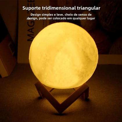 Imagem de Luminária de Lua LED com Suporte - 8cm - Luz Noturna Estrelada para Quarto Infantil