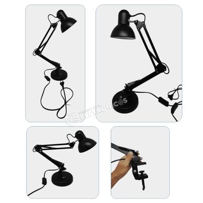 Imagem de Luminária de Mesa Abajur Articulável Com Base e Garra Iluminação Clássica LK780