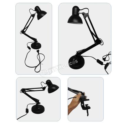 Imagem de Luminária de Mesa Abajur Articulável Com Base e Garra Reclinável Decora e Ilumina  LK780