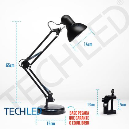 Imagem de Luminária de Mesa Articulada Pixar p/ Escritório Sala Quarto Garra e Base Techled