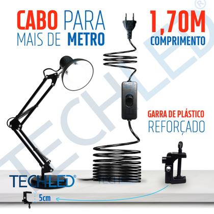 Imagem de Luminária de Mesa Articulada Pixar p/ Escritório Sala Quarto Garra e Base Techled