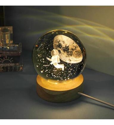 Imagem de Luminária De Mesa Bola De Cristal 3d Decoração Base Madeira 675