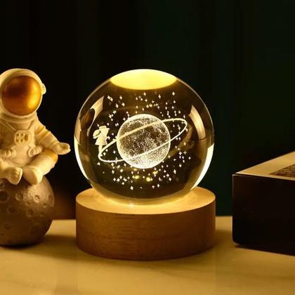 Imagem de Luminária De Mesa Bola De Cristal 3d Decoração Base Madeira 675