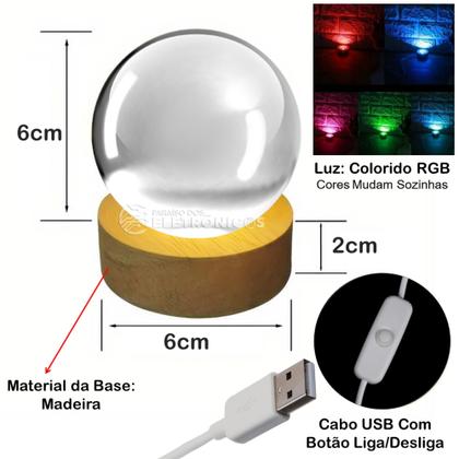 Imagem de Luminária de Mesa com Bola de Vidro Tridimensional e Base de Madeira com Luz LED RGB 35232