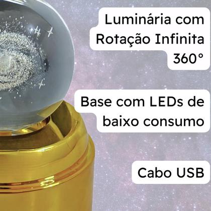 Imagem de Luminária de Mesa com rotação infinita em Esfera de Cristal 3d Decorativa Abajur Presente