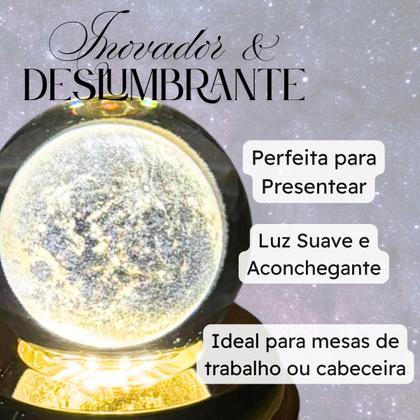 Imagem de Luminária de Mesa com rotação infinita em Esfera de Cristal 3d Decorativa Abajur Presente