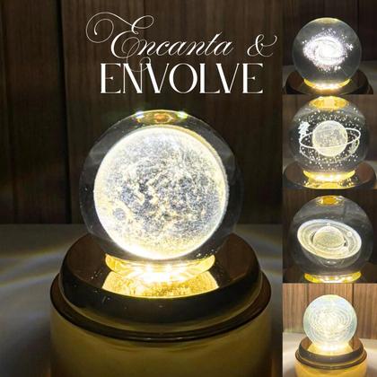 Imagem de Luminária de Mesa com rotação infinita em Esfera de Cristal 3d Decorativa Abajur Presente