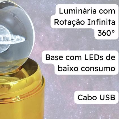 Imagem de Luminária de Mesa com rotação infinita em Esfera de Cristal 3d Decorativa Abajur Presente