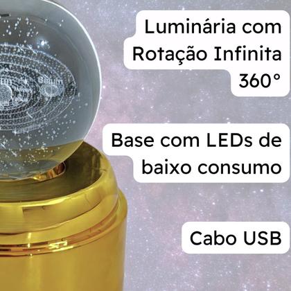 Imagem de Luminária de Mesa com rotação infinita em Esfera de Cristal 3d Decorativa Abajur Presente