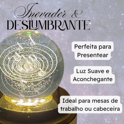 Imagem de Luminária de Mesa com rotação infinita em Esfera de Cristal 3d Decorativa Abajur Presente