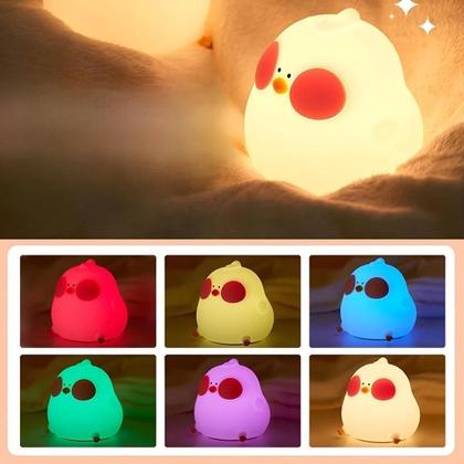 Imagem de Luminária De Mesa Decorativa Galinha em Silicone Recarregável RGB Com Timer de Sono