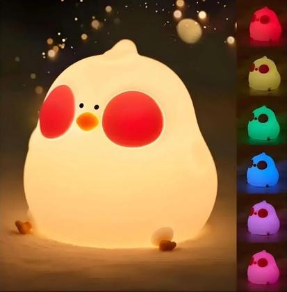 Imagem de Luminária De Mesa Decorativa Galinha em Silicone Recarregável RGB Com Timer de Sono