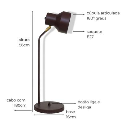 Imagem de Luminária de Mesa Elizabeth Com Cúpula Articulada