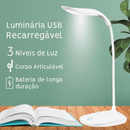 Imagem de Luminária De Mesa Led Articulável Com 3 Intensidades, Acendimento Touch, Haste Flexível, Alimentação USB, Ideal Para Estudos, Leitura E Trabalho
