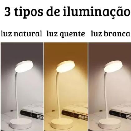 Imagem de Luminária De Mesa Led Bivolt Recarregável USB 3 Flexível Estudo Escritório Leitura Touch 