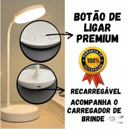 Imagem de Luminária De Mesa Led Bivolt Recarregável USB 3 Flexível Estudo Escritório Leitura Touch 