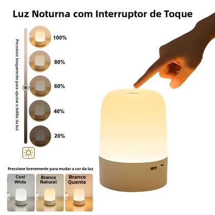 Imagem de Luminária De Mesa LED De 3 Cores Com Interruptor Táctil, Regulável, USB, Portátil Para Quarto De
