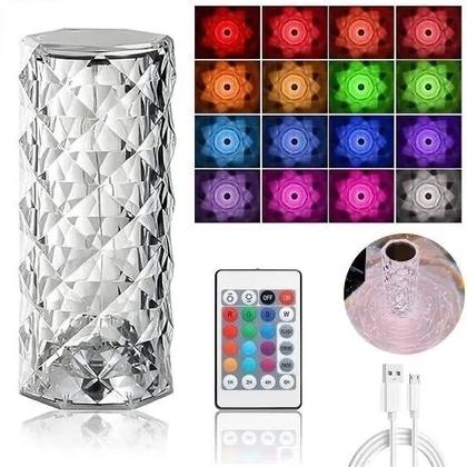 Imagem de Luminária de Mesa LED Multicor Cristal Decorativa Com USB 21cm