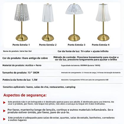Imagem de Luminária De Mesa LED Regulável Com Sensor De Toque, Recarregável E Sem Fio, Luz Noturna Para