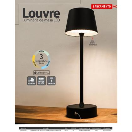 Imagem de Luminária de mesa LED Taschibra Louvre Recarregável Preto