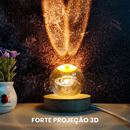 Imagem de Luminaria De Mesa Projetor LED 3D Decoração Base De Madeira