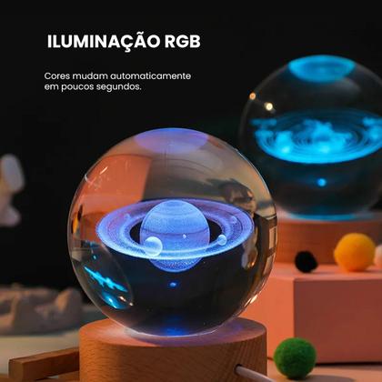 Imagem de Luminaria De Mesa Projetor LED 3D Decoração Base De Madeira