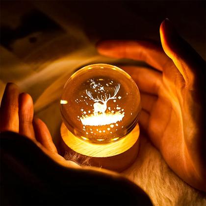 Imagem de Luminaria De Mesa Projetor LED 3D Decoração Base De Madeira