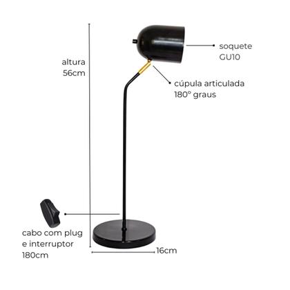 Imagem de Luminária de Mesa Ralph Com Cúpula Articulada