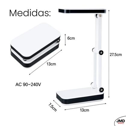 Imagem de Luminária de Mesa Recarregável 24 LEDs Dobrável com Braço Articulado e 2 Níveis de Luz