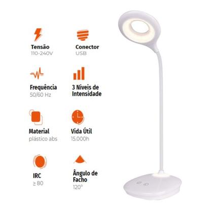 Imagem de Luminária de Mesa Recarregável Articulável Touch Abajur LED