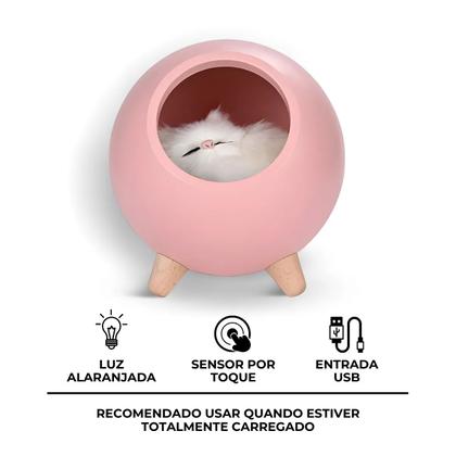 Imagem de Luminária de Mesa Rosa Recarregável Sem Fio Gatinho Pelúcia