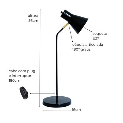 Imagem de Luminária de Mesa Simpson Com Cúpula Articulada