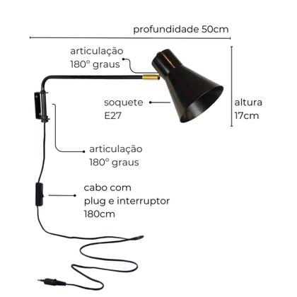 Imagem de Luminária de Parede Arandela Articulada Eleonor
