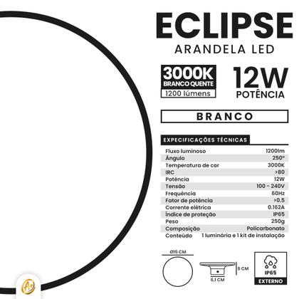 Imagem de Luminária De Parede Arandela Eclipse Led 3000k Luz Indireta 12w IP65 Para Área Externa