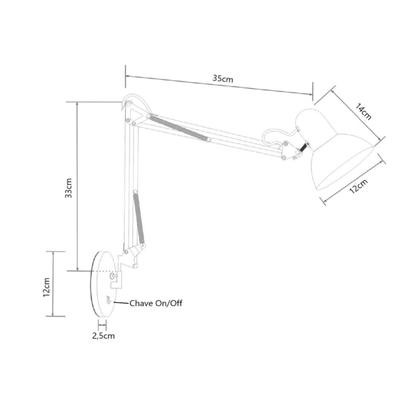 Imagem de Luminária De Parede Pixar Arandela Articulável C/ Interruptor G20