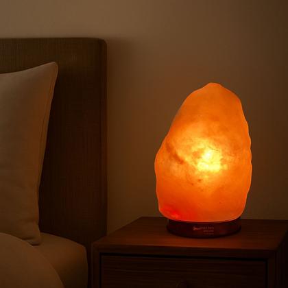 Imagem de Luminária de Sal Rosa do Himalaia Natural 1 a 2kg com Dimmer Abajur Decorativo com Luz Suave e Base de Madeira