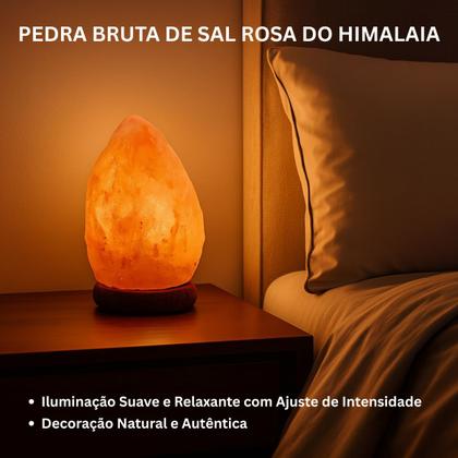 Imagem de Luminária de Sal Rosa do Himalaia Natural 1 a 2kg com Dimmer Abajur Decorativo com Luz Suave e Base de Madeira
