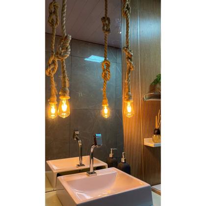 Imagem de Luminária de Teto Corda Sisal Retrô 1m Premium Estilo Industrial e Rústico