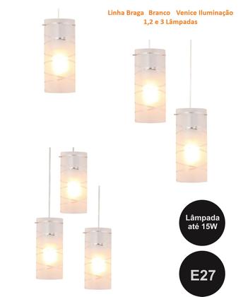 Imagem de Luminária de Teto em Vidro 23cm para 1, 2 ou 3 Lâmpadas Branco Fosco ou Cromado