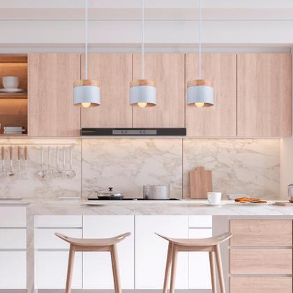 Imagem de Luminária de Teto Lustre Pendente Lagos Com Detalhe em Madeira para Balcão Cozinha Quarto E27 Bivolt