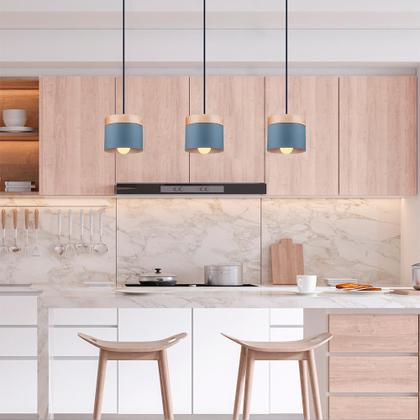 Imagem de Luminária de Teto Lustre Pendente Lagos Com Detalhe em Madeira para Balcão Cozinha Quarto E27 Bivolt