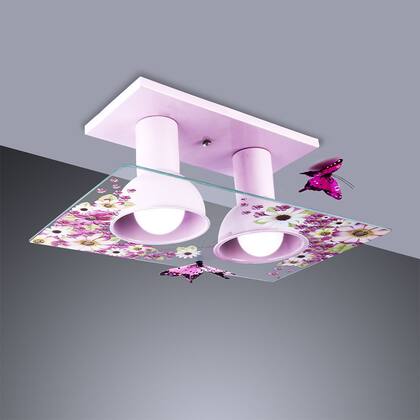 Imagem de Luminária de Teto Plafon Infantil Floral Decoração Quarto Infantil Bebê Menina 2 Lâmpadas E27 Bivolt