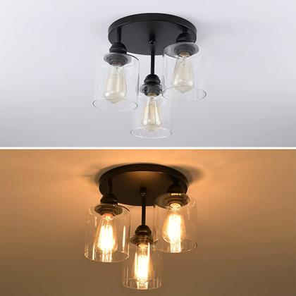 Imagem de Luminária de teto SINMILA Semi Flush Mount com 3 luzes de vidro transparente