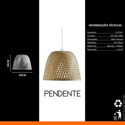 Imagem de Luminária De Teto Suspensa De Cesta de Fibra de Bambu Natural Artesanal 