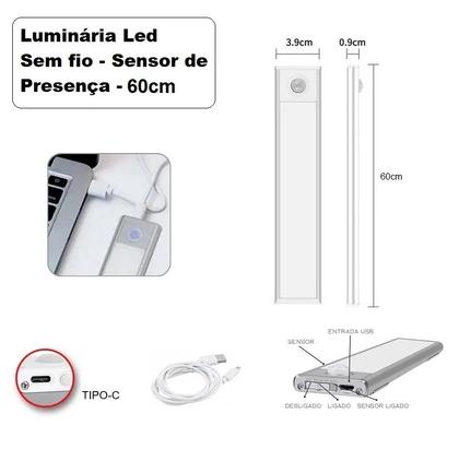 Imagem de Luminária Elegante Fina LED Sem Fio com Sensor de Presença - 60cm - Shark Blue